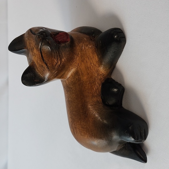 Mandalay Bay Co Black Brown Carved Wood Yawning Cat Figurine Scuplture Thailand - Picture 16 of 16